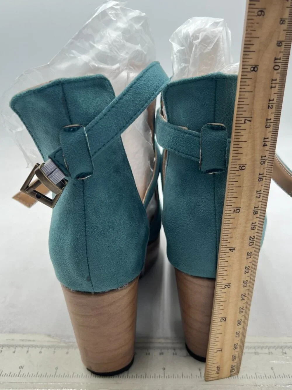 Dark Turquoise Womens Platform Rounded Toe Cutout Ankle Boot Strap Buckle Bootie